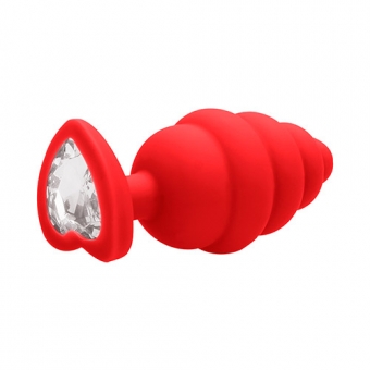 Extra Large Ribbed Diamond Heart Plug - Red